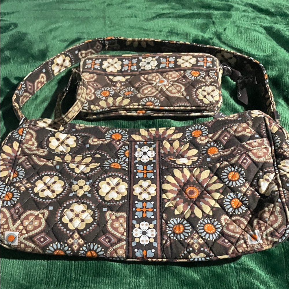 Vera Bradley Brown and Orange Floral Shoulder Bag Set